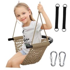 Hi-Na Tree Swing for Kids, Adjustable Toddler Rope Swing Seat with Snap Khaki