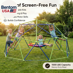 10FT Climbing Dome with Saucer Swing, Outdoor Dome Climber Supports 1000LBS, Rus