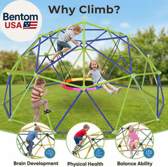 10FT Climbing Dome with Saucer Swing, Outdoor Dome Climber Supports 1000LBS, Rus