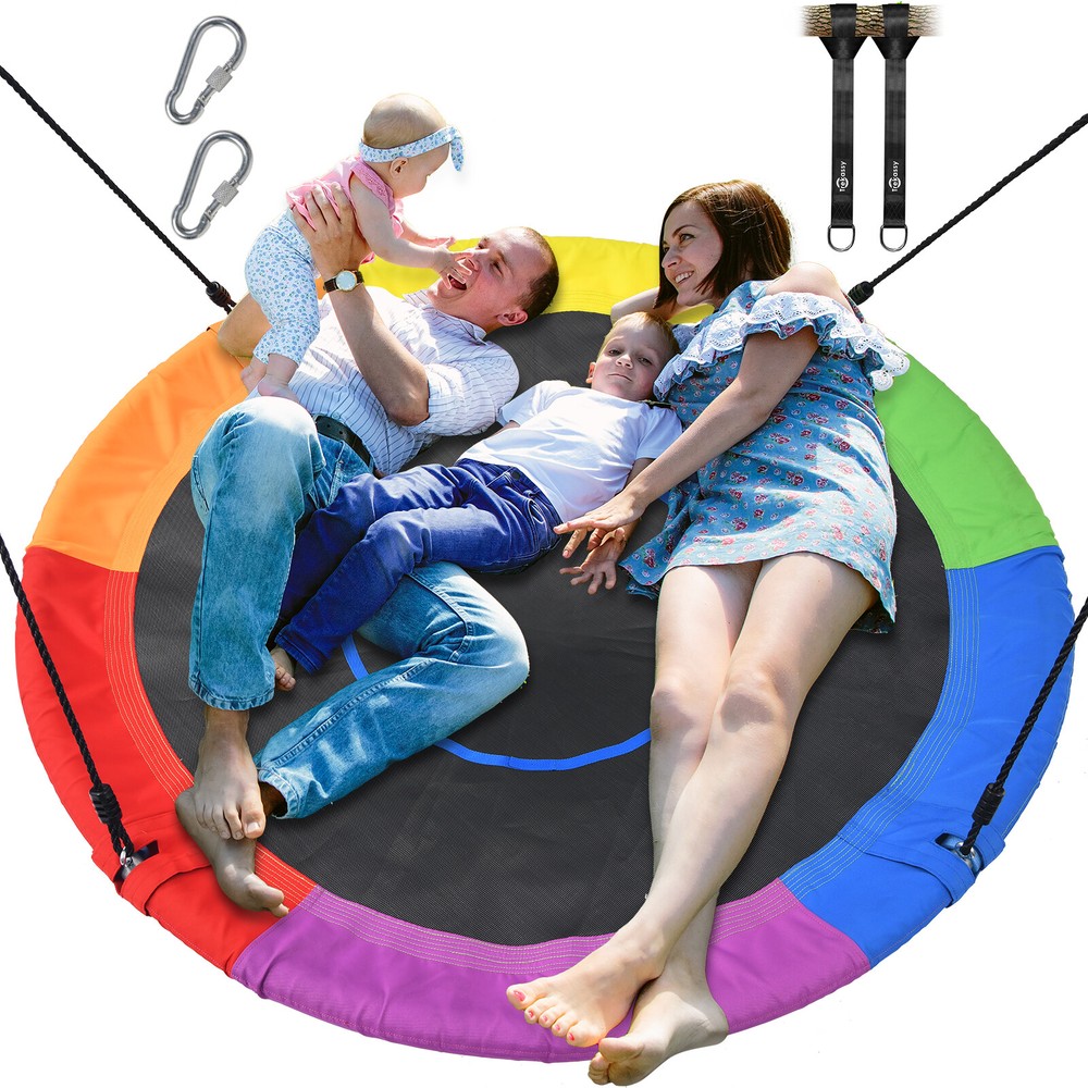 60″ Large Saucer Tree Swing 900D Oxford Hammock Flying Bed w/ 2 Hanging Straps
