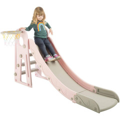 Toddler Slide with Basketball Hoop, Pink