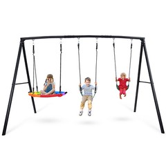 500lb Metal Swing Set Playground with 3 Swings Heavy Duty A-Frame Stand Backyard