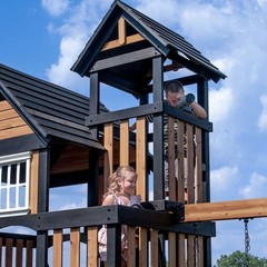 Backyard Discovery Mystic Tower Cedar Swing Set heavy-duty belt swings web swing