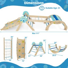 Spaceman Theme Wooden Montessori Climbing Set w/Arch Ramp Climbing Rope & Ladder