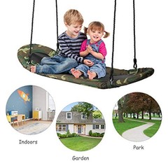 Skycurve Platform Tree Swing, Surfing Rectangle Swing with Handles, Camo Green
