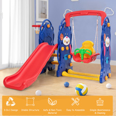 3-In-1 Toddler Climber and Swing Playset with Basketball Hoop