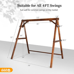 6.2FT Porch Swing Frame, 660 LBS Heavy Duty A-Frame Wooden Porch Swing Stand wit