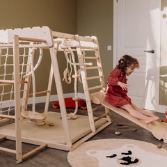 Indoor Jungle Gym 8 in 1 Montessori Climbing Set Toddler Playground Swing Slide
