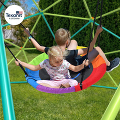 10 Ft Climbing Dome Swing Set with Saucer Swing, Jungle Gym for Kids Outdoor Bac