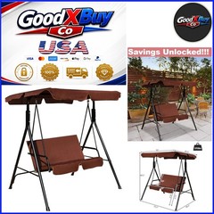 2-Person Steel Frame Outdoor Porch Swing with Cushions & Adjustable Canopy
