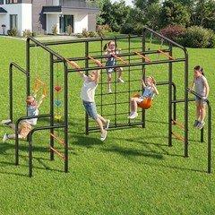 Outdoor Jungle Gym Swing Set Monkey Bars Frame with Belt Swing 550lbs Heavy-Duty