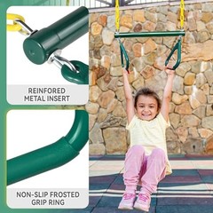 16″ Trapeze Swing Bar with Gym Ring & Toddler Swing, Swing Set 2 Green1