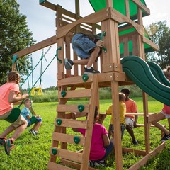 Belmont Cedar Wood Swing Set Wave Slide Play Deck Rock Wall Ladder Snack Bar