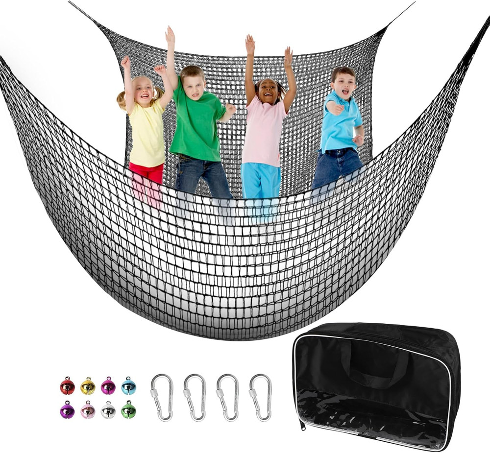 Climbing Cargo Net 9.8′ X 9.8′, Double Layers Playground Safety Net, with Storag
