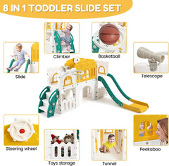 8 in 1 Toddler Slide Indoor Playground, Indoor Slide Toddler Playset for Toddler