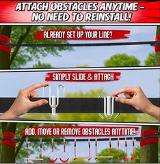 Ninja Warrior Obstacle Course for Kids – 50Ft Slackline with 8 Obstacles, Monkey