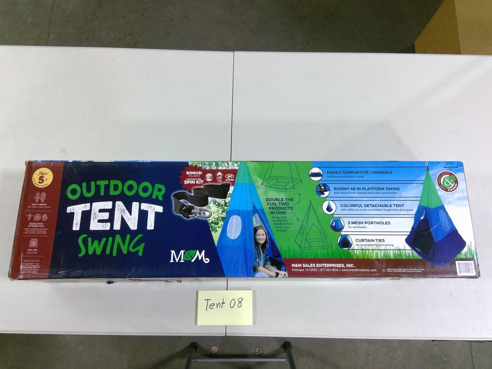 M&M Outdoor Tent Swing Kids 5+ 40in Platform Hanging Blue Green Toy Set