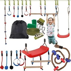 Ninja Warrior Obstacle Course Rope Set for Kids 42Ft Line with Swing, Climbing R