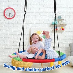 Kids Hanging Tent Saucer Swing, 39 Inch Outdoor Saucer Tree Swing with