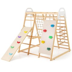 8-in-1 Jungle Gym Playset, Wooden Climber Play Set w/ Monke Natural