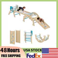 ⭐220 lbs Wooden Climbing Triangle Set w/Ramp & Arch Jungle Gym for Toddlers 1-3