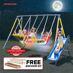 Starlight Metal Swing Set for Kids Ages 3–8 with 2 LED Swings, Saucer Swing, 5Ft