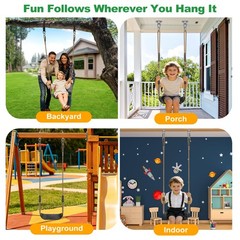 Non-Slip U-Shape Swing for Kids & Adults, HD Plastic w/Adj Ropes, Outdoor Black