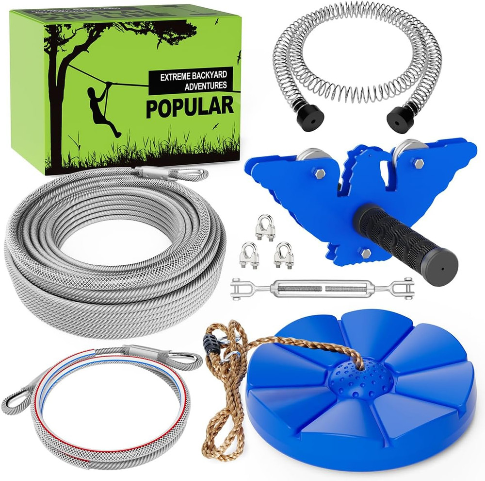 Zip Line Kits for Backyard, Zip Lines for Kid and Adult, Included Swing Seat, Zi