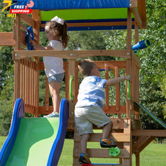 Beach Front Cedar Wood Swing Set with Wave Slide Play Deck Outdoor Playset NEW