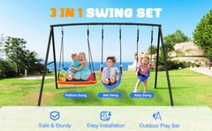 4 IN 1 Metal Swing Set for Kids Adult Backyard with 3 Swings Heavy Duty A-Frame