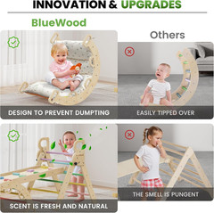 Pikler Triangle Set with Cushion – Climbing Toys for Toddlers 9-In-1, Montessori
