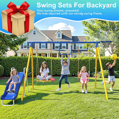 5-in-1 Kids Swing Set with Slide, Saucer, Trapeze & Basketball Hoop