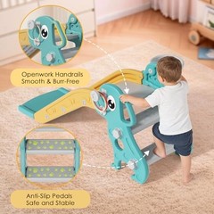 4 in 1 Toddler Slide, Kids Slide for Indoor Outdoor Playground, Blue Yellow