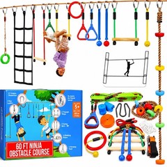 Hyponix Ninja Warrior Obstacle Course for – 2 x 60 ft Slackline with 13 Outdo…