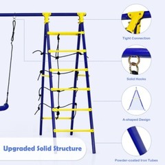 5In1Combo Swing Set Outdoor Kids Swing Set w/A-Shaped Metal Frame & Ground Stake