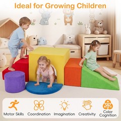 6PCS Kids Foam Climbing Blocks, Velvet Indoor Climb & Crawl Activity Playset