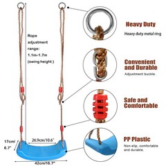 OYE Hard Plastic Non-Slip Heavy Duty Kids Swing Seat w/ Adjustable Rope, Blue