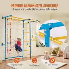 Indoor Jungle Gym for Toddlers, 7-In-1 Climbing Playset with Carbon Steel Swedis