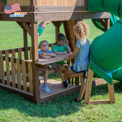 Outdoor Playground Set W/ Tube Slide Elevated Clubhouse Rockwall Wave Slide NEW