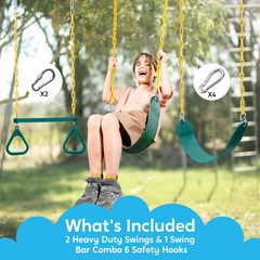 3 Pack Swing Set Accessories 2 Green Seats & Trapeze Rings Outdoor Play