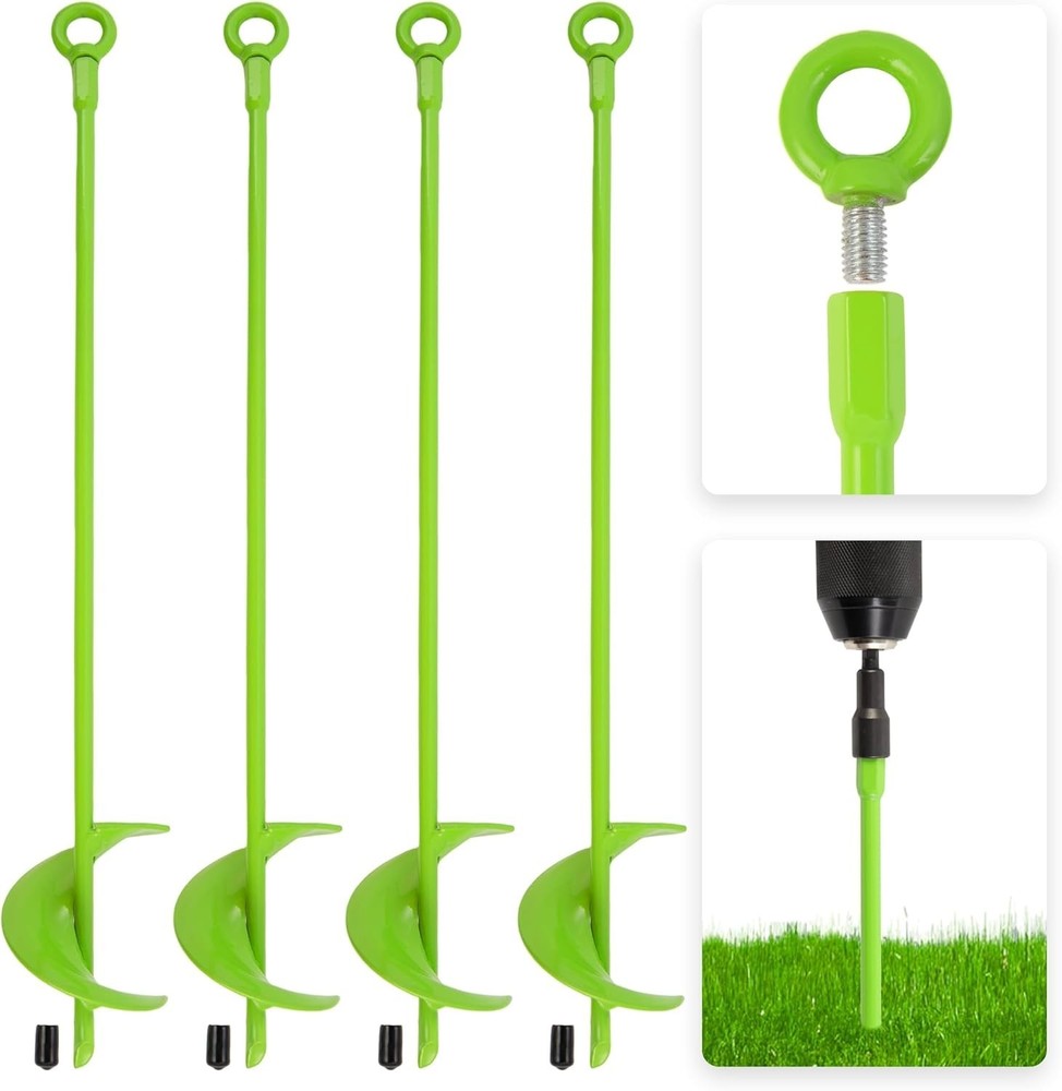 Ground Anchor Kit 18 Inch Long, 4PC Heavy Duty Spiral Blade Earth Anchors Kit Sc