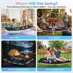 60 Inch Platform Tree Swing with LED Light, Large Outdoor Skycurve Swing for Kid