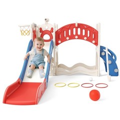 10 in1 Toddler Slide Indoor Outdoor Playground w/ Slide, Climber,Basketball Hoop
