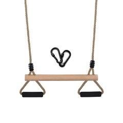 Wooden Trapeze Swing Bar with Gym Rings for Children’s Swing Set Indoor Outdo…