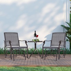 Small-Space Glider Set: 2 Steel Gliders + 18″ Table, Breathable Gray Mesh, 352lb