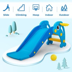 TOBBI 3 in 1 Kids Slide & Climber w/ Basketball Hoop&Ball, Baby Activity Center