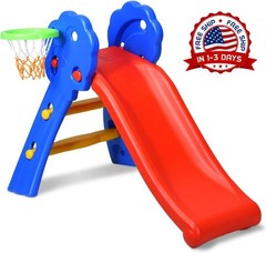 Tobogán de plástico para niños de interior (barandilla floral+aro de baloncesto)