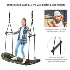 Saucer Tree Swing Surf Kids Outdoor Adjustable Oval Platform Swing Set w/ Handle