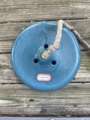 Vintage Little Tikes 4319 USA Teal Round Disc Kids Rope Swing W/ Swivel Mount