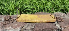1960s Vtg Yellow Metal Flat Swing Seat w/original chain industrial decor Blazon?